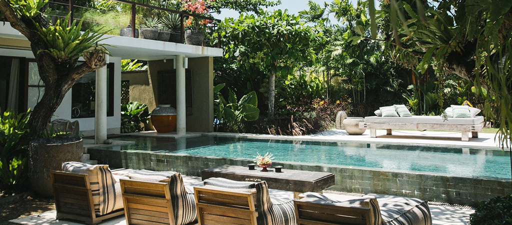 Outdoor pool area at a mental health resort in Bali