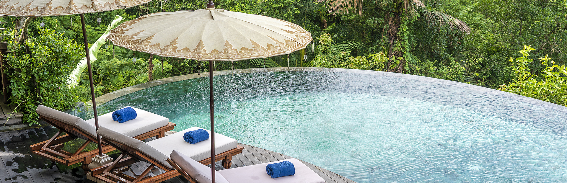 Private drug rehab in Bali features a swimming pool in a tropical jungle